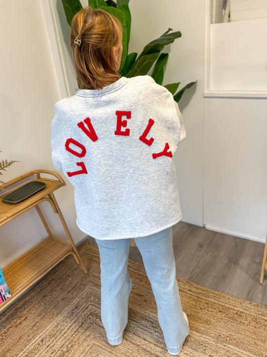 Sweat LOVELY gris/rouge