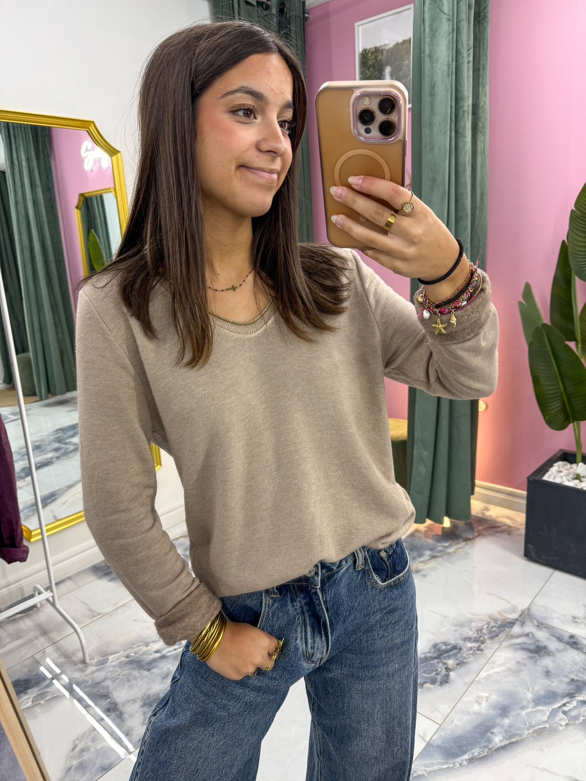 Top AMALIA taupe clair