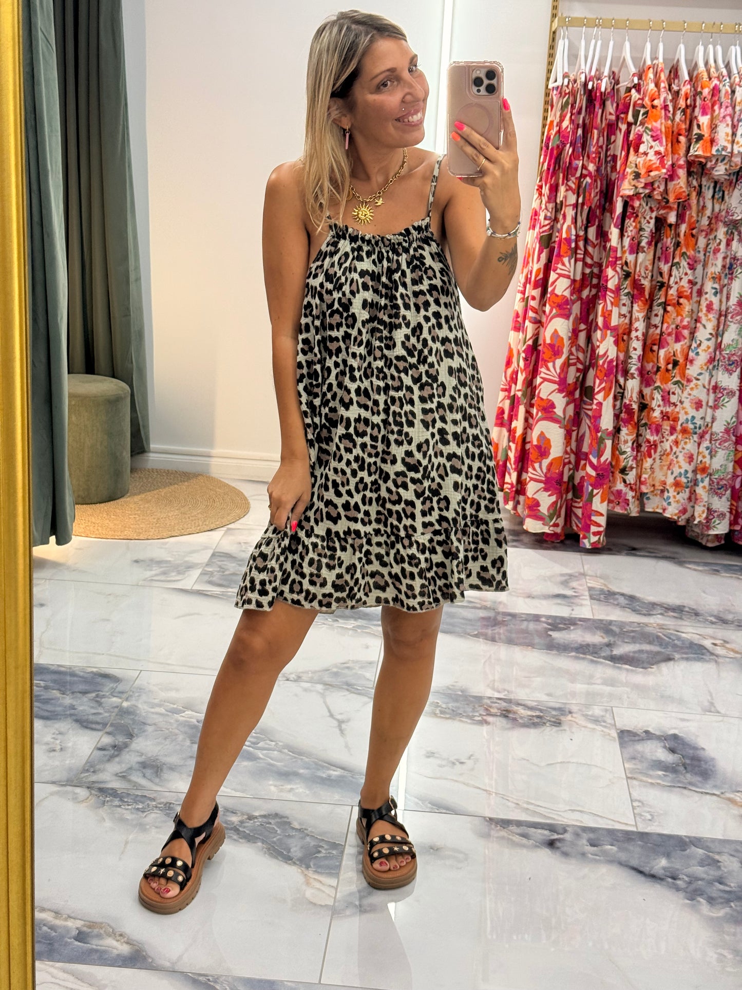 Robe LOLA gaze de coton léopard