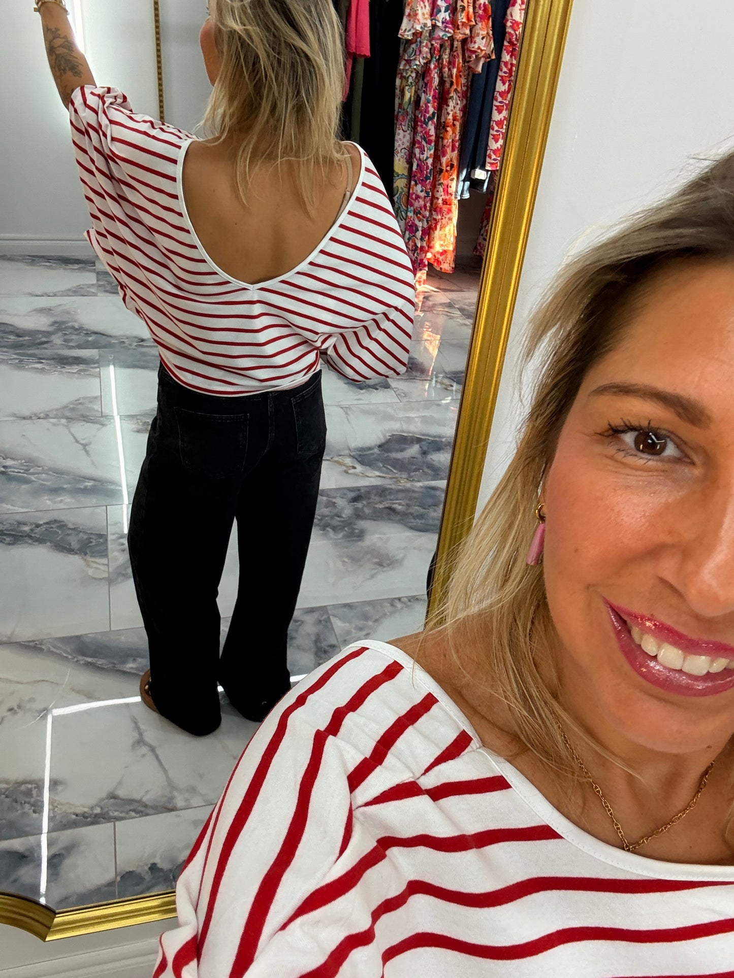 T-shirt Rayé V rouge / blanc