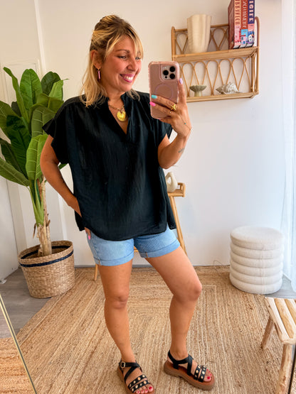 Blouse CAPRI voile de coton noir