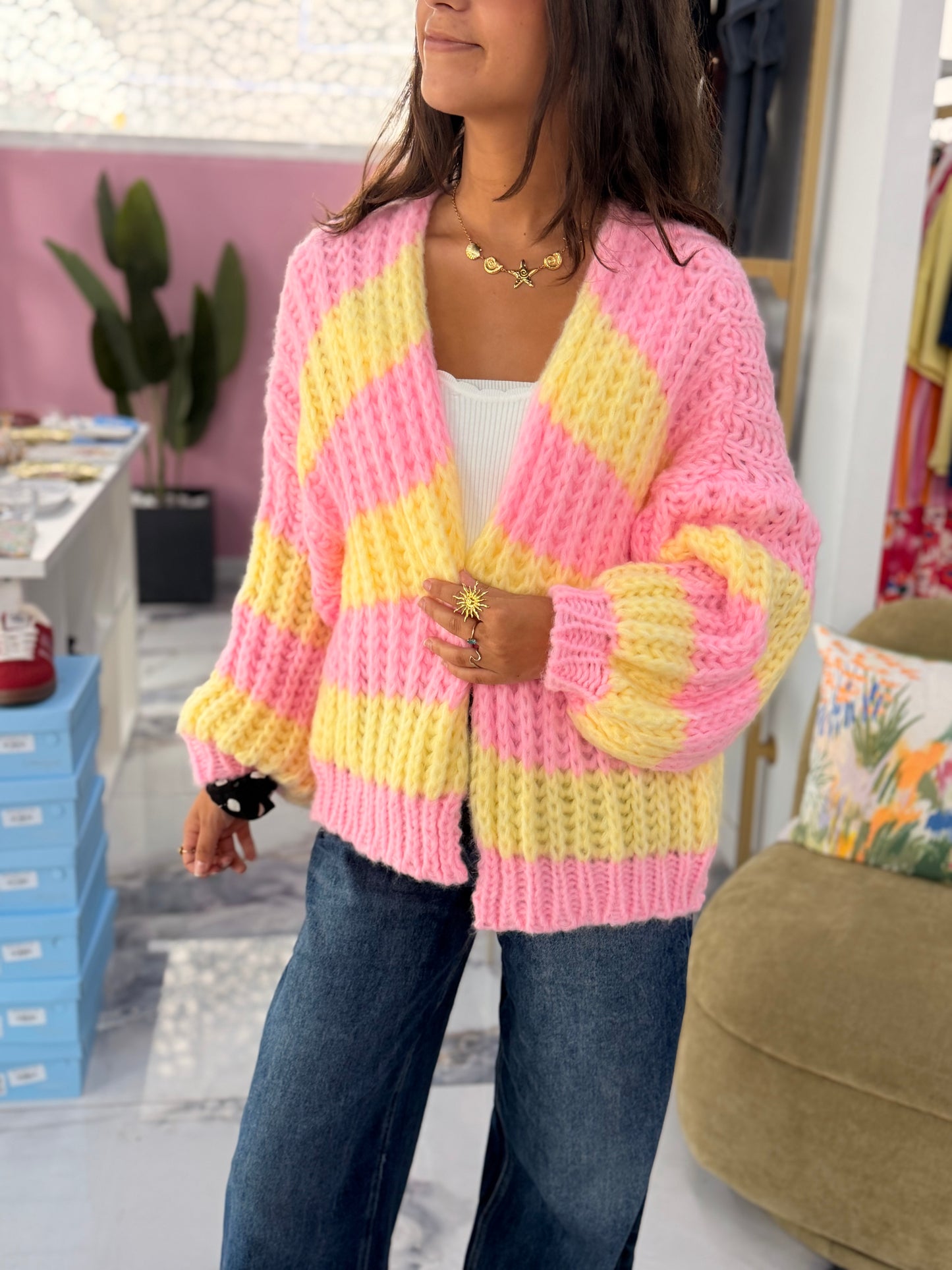 Gilet BONNIE rose/jaune