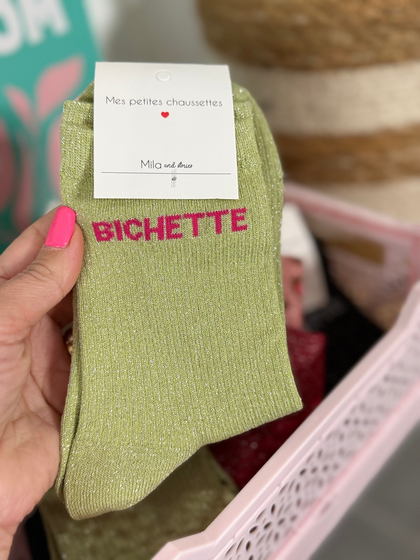 Chaussettes pailletée BICHETTE verte