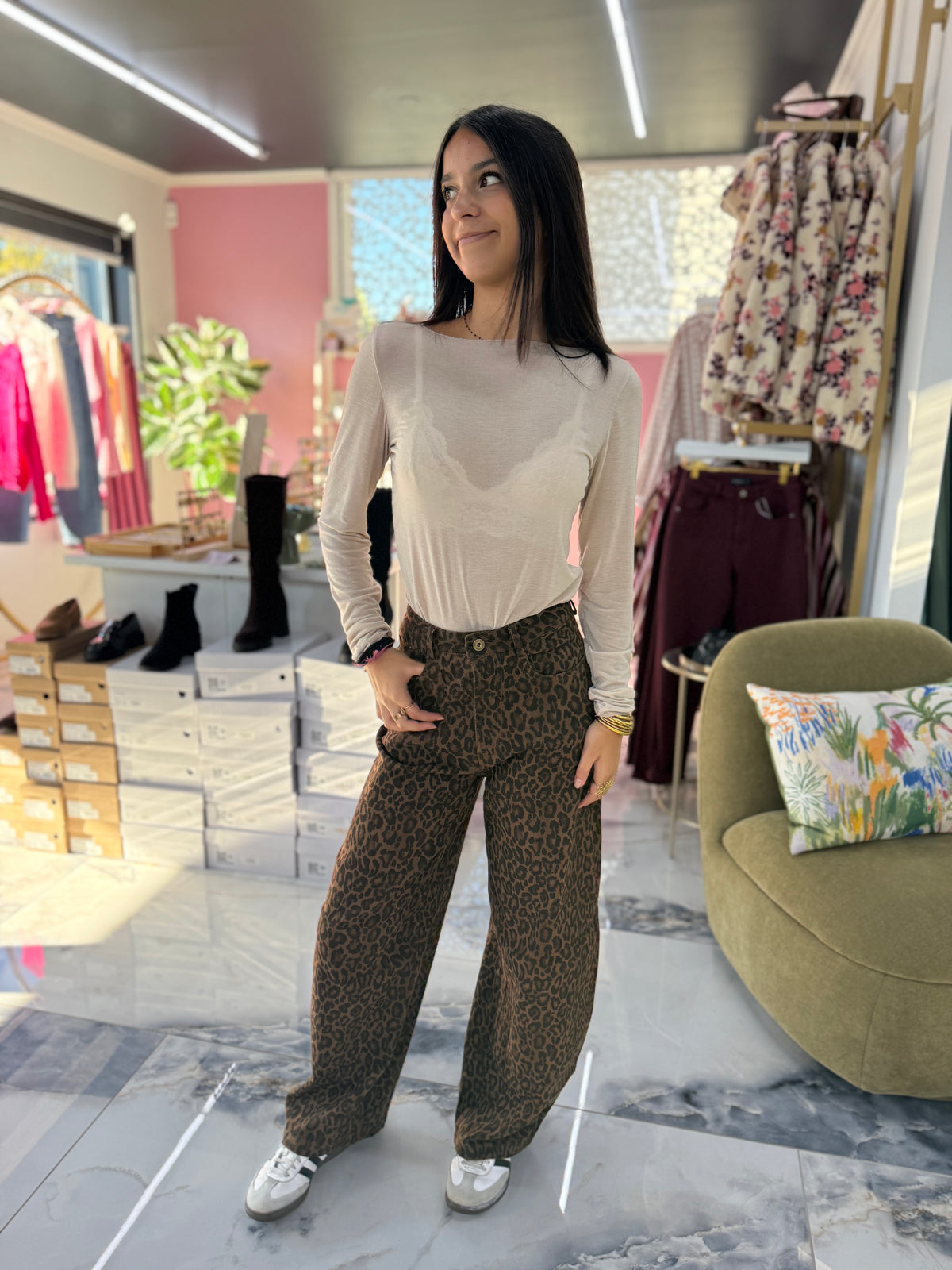Pantalon SIENNA leopard marron