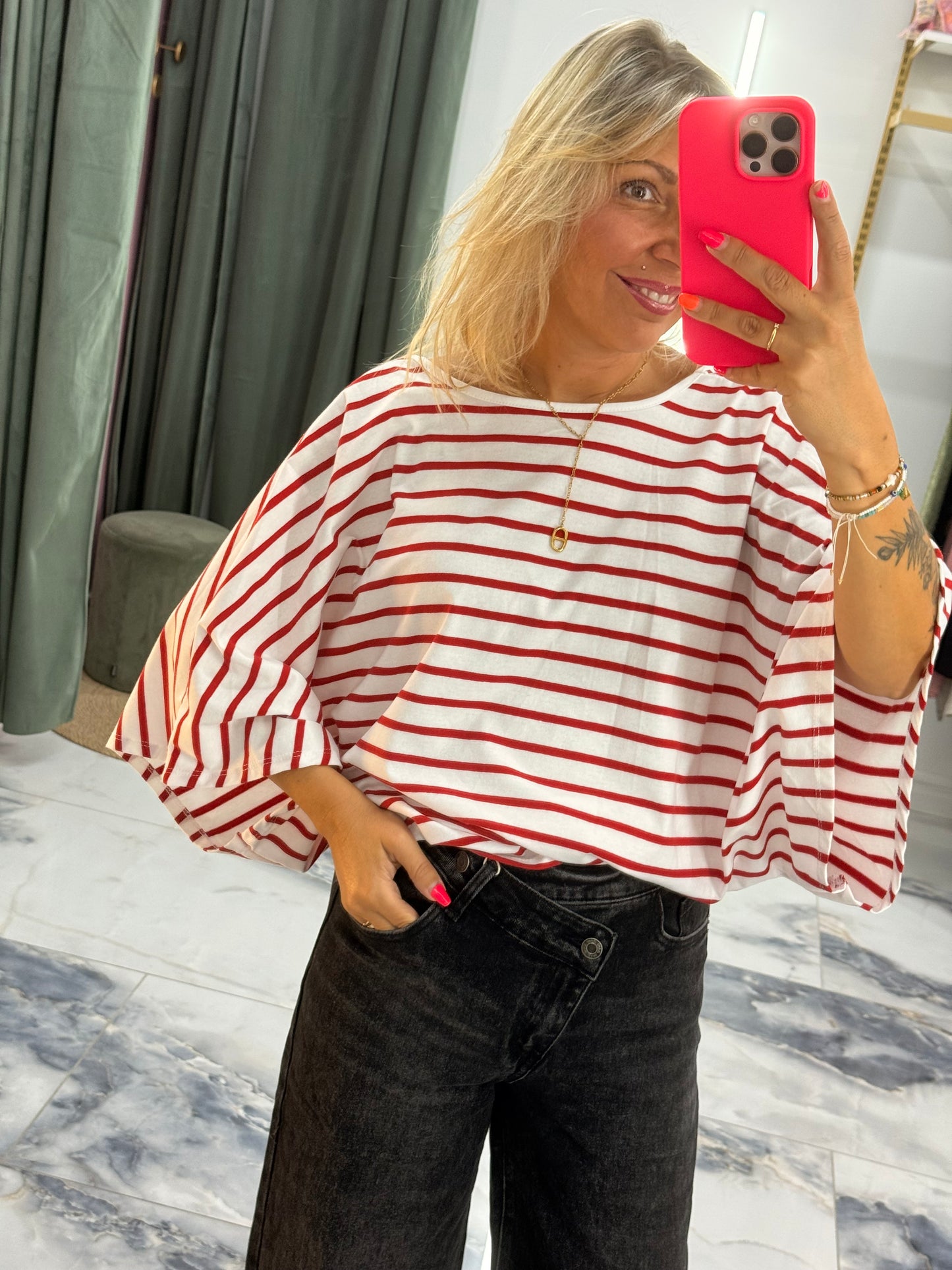 T-shirt Rayé V rouge / blanc
