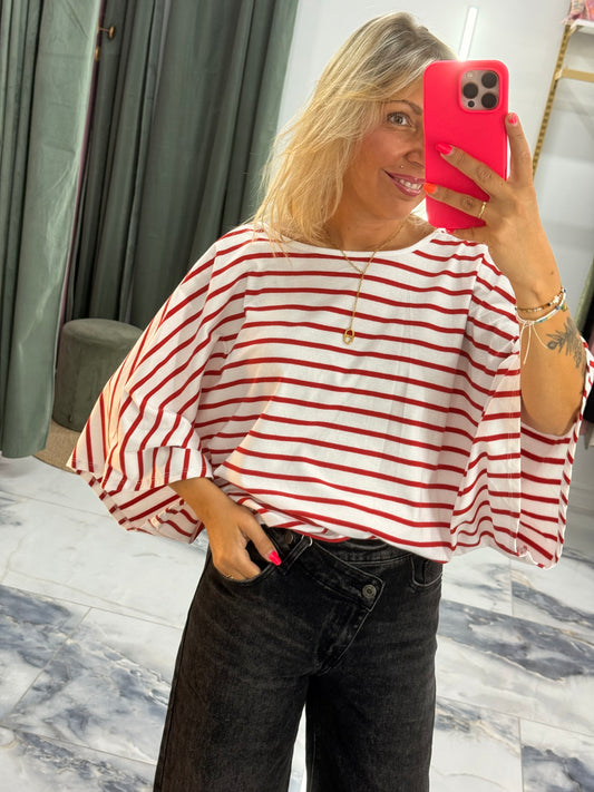 T-shirt Rayé V rouge / blanc