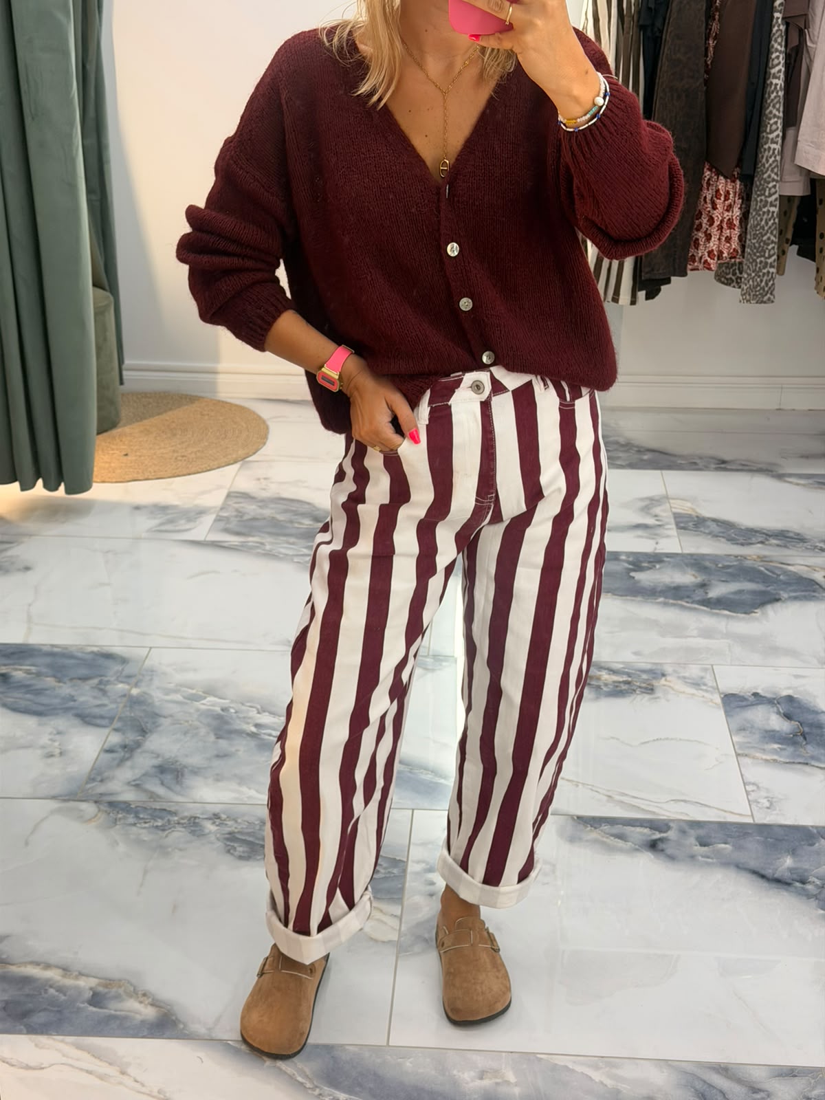 Pantalon MARLON Bordeaux/écru