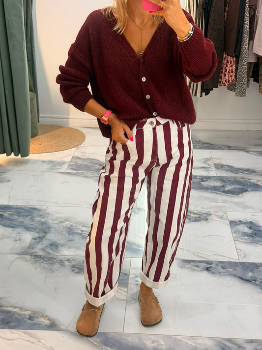 Pantalon MARLON Bordeaux/écru