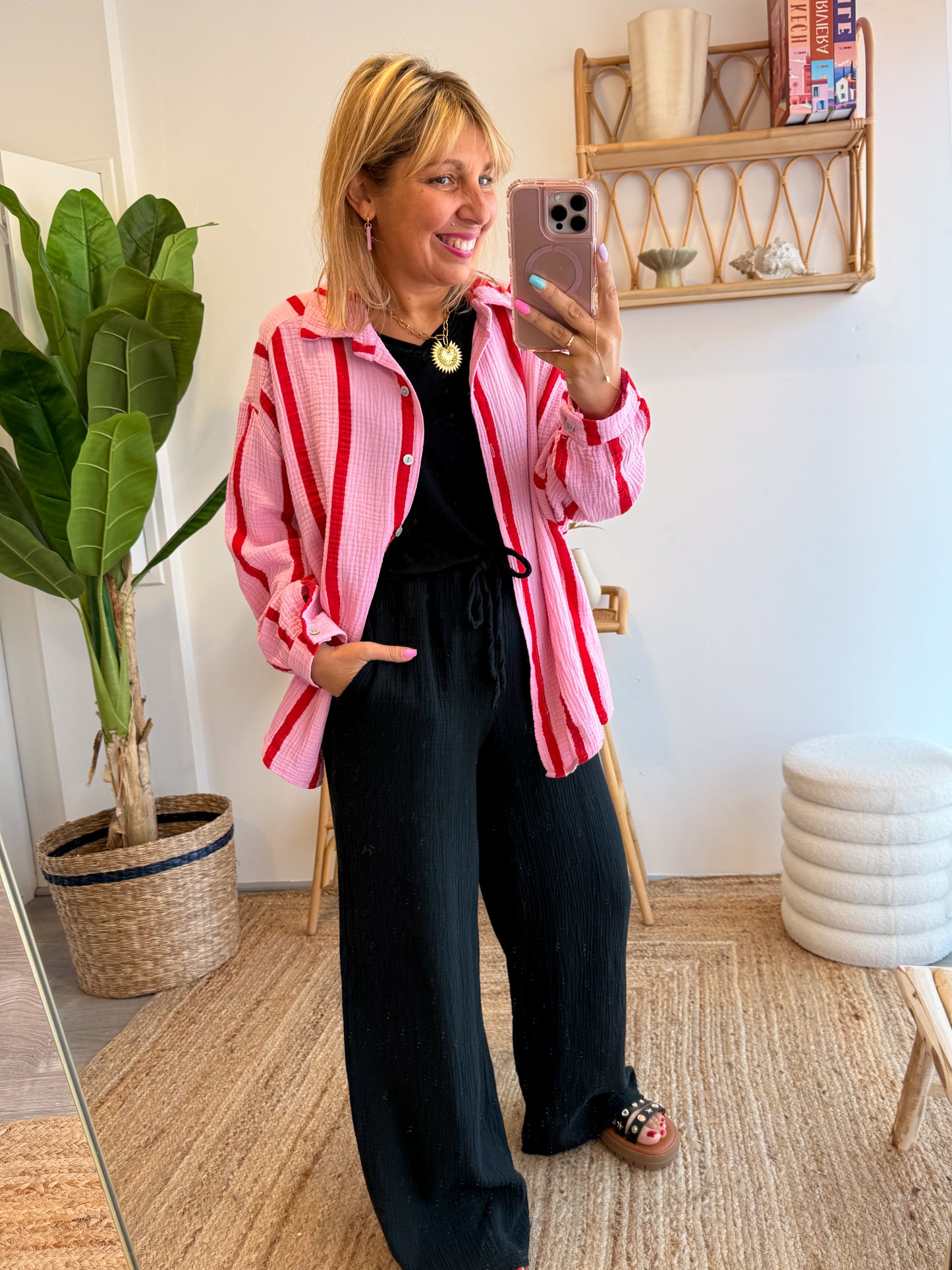 Chemise RAYURES gaze de coton rose