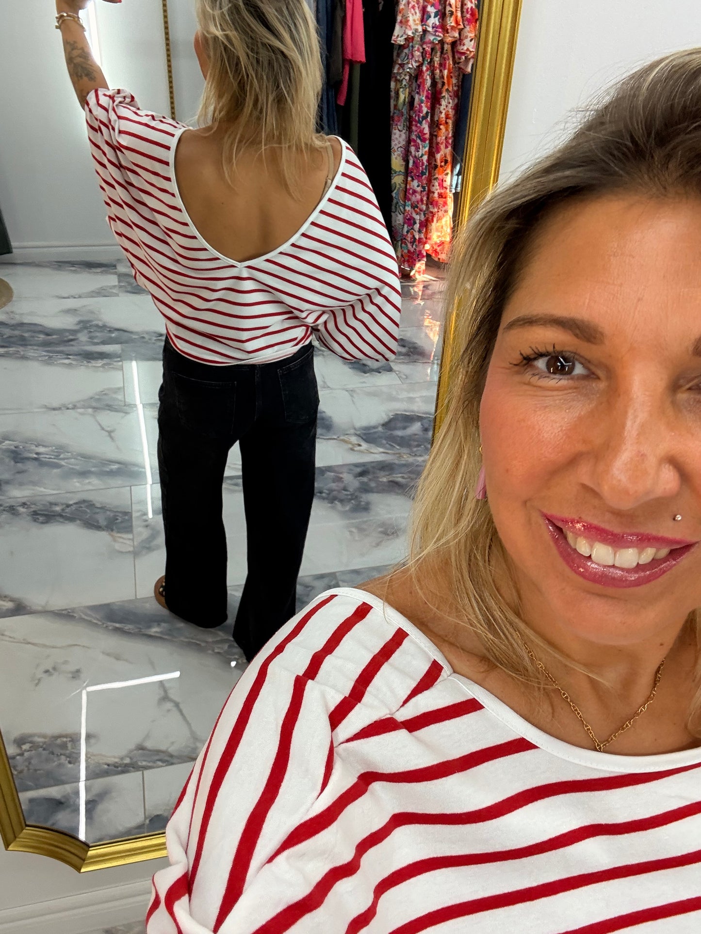 T-shirt Rayé V rouge / blanc