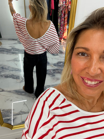 T-shirt Rayé V rouge / blanc