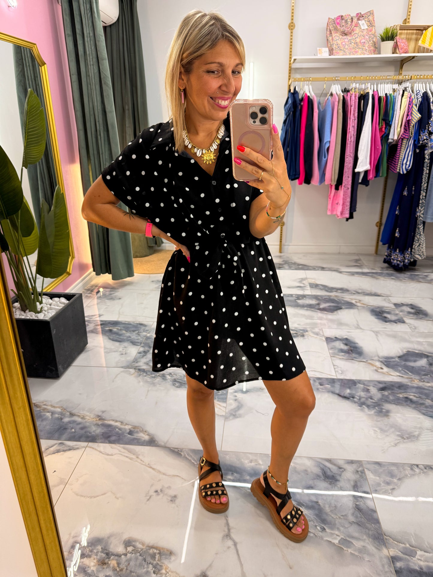 Robe MANUELLA noir à pois