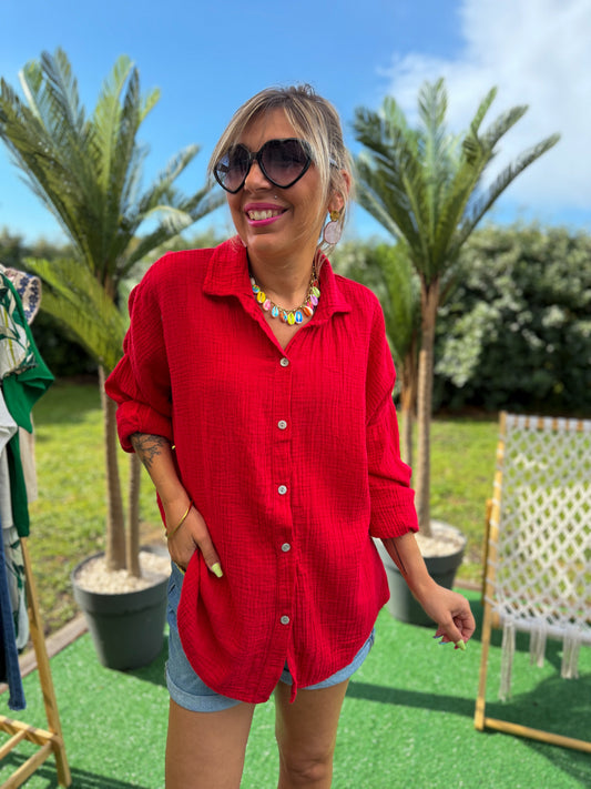 Chemise JONAS gaze de coton rouge
