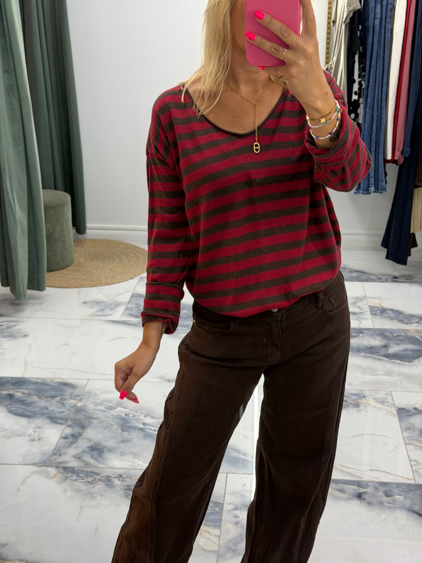 T-shirt Marinière SUZIE Bordeaux /choco