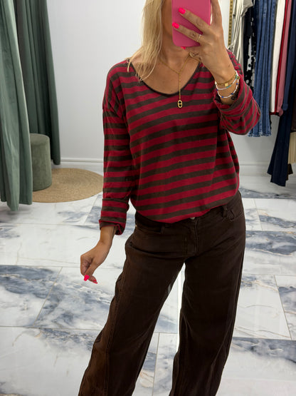T-shirt Marinière SUZIE Bordeaux /choco