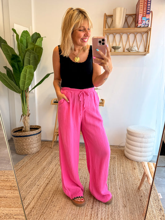 Pantalon JEANNE gaze de coton fushia