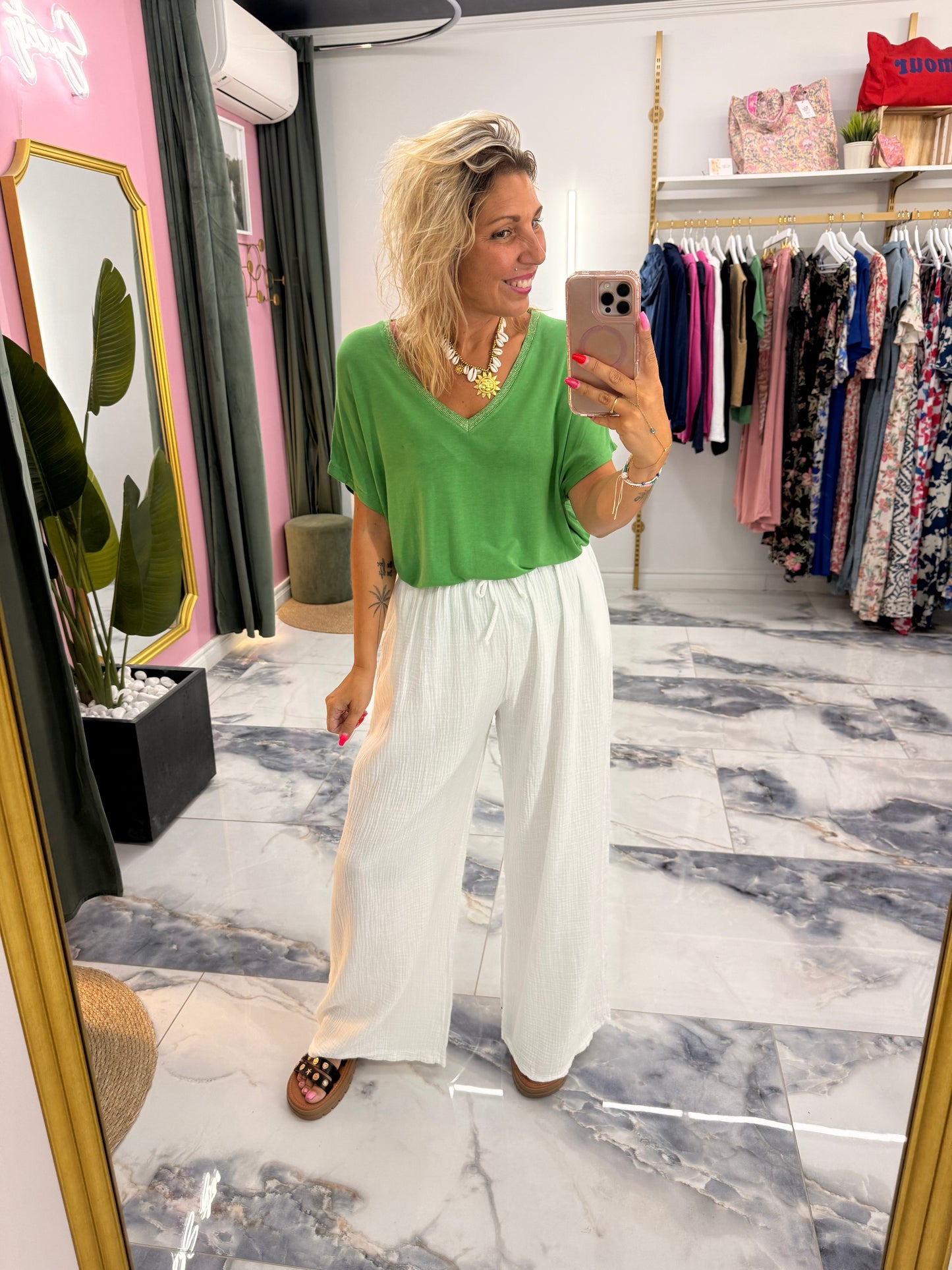 Pantalon JEANNETTE gaze de coton blanc