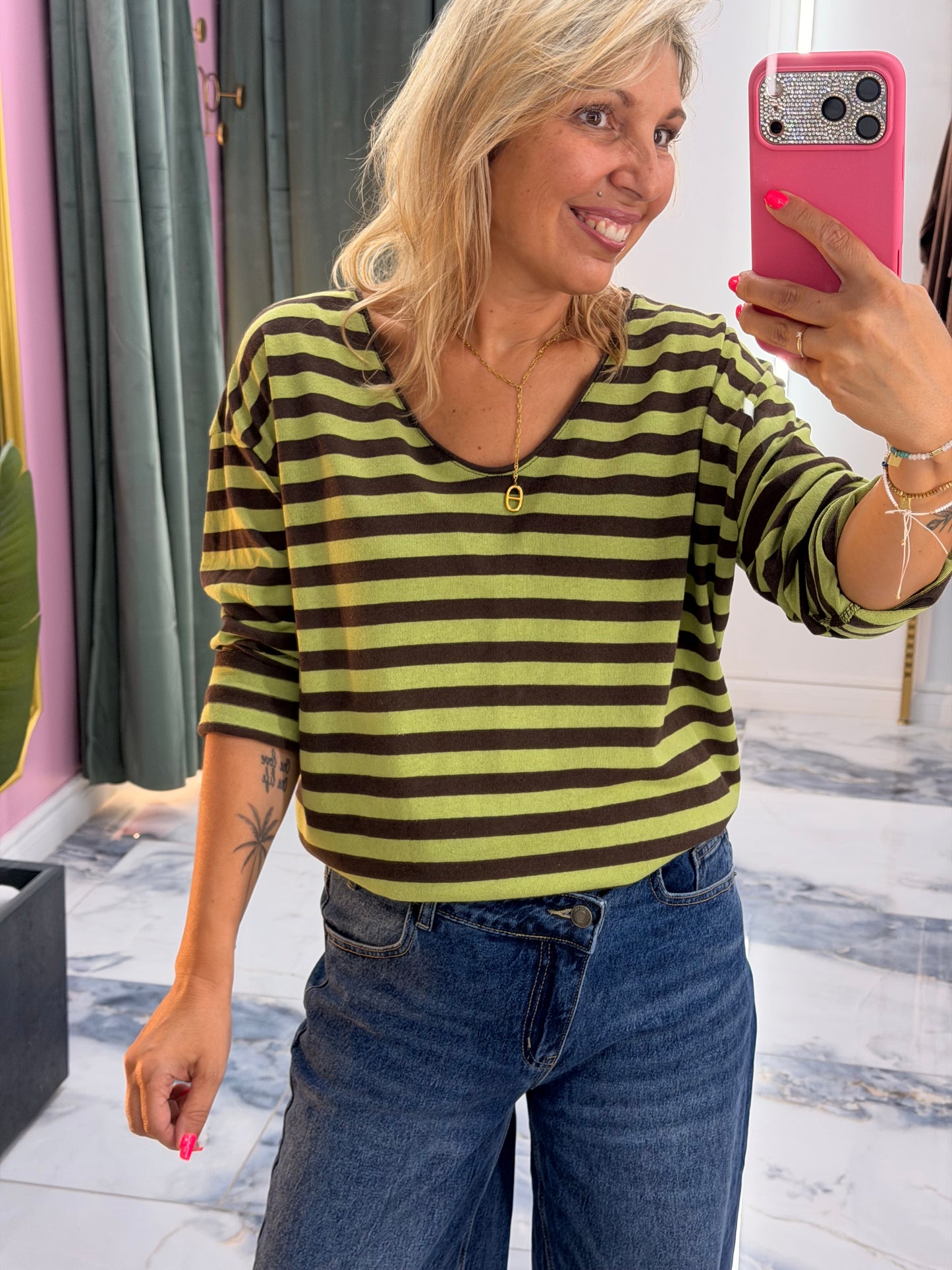 T-shirt marinière SUZIE vert/choco