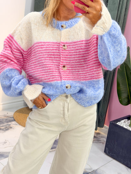 Gilet SUZIE rose/bleu