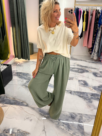 Pantalon JEANNETTE gaze de coton kaki