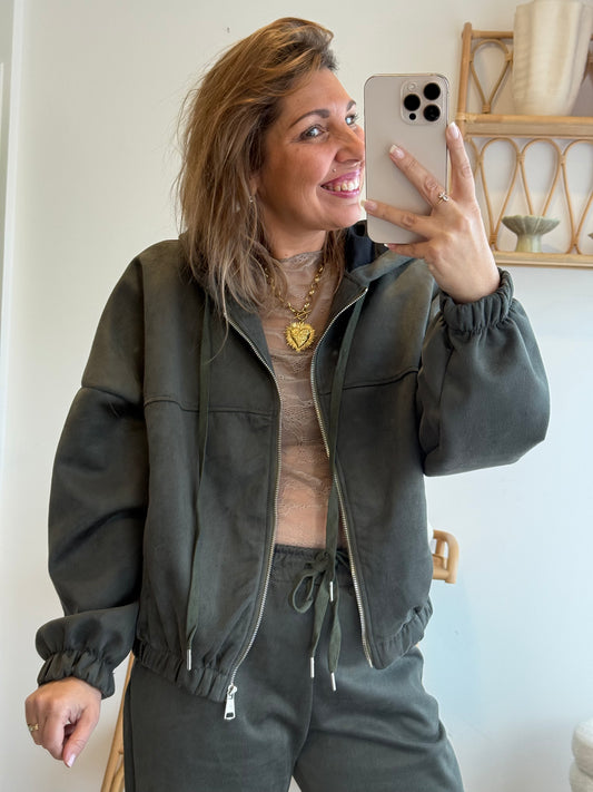 Veste zip SUÉDINE kaki