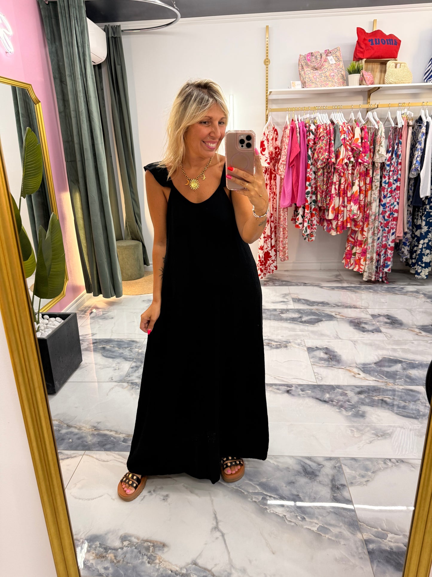 Robe SELENE gaze de coton noir