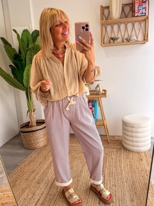 Pantalon ANAÏS rayures magenta