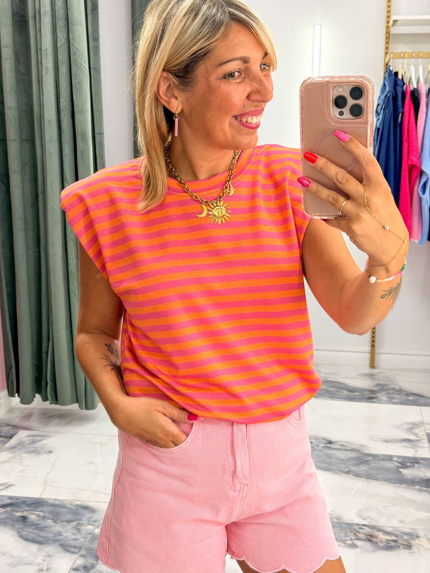 Débardeur MARILOU rose-orange