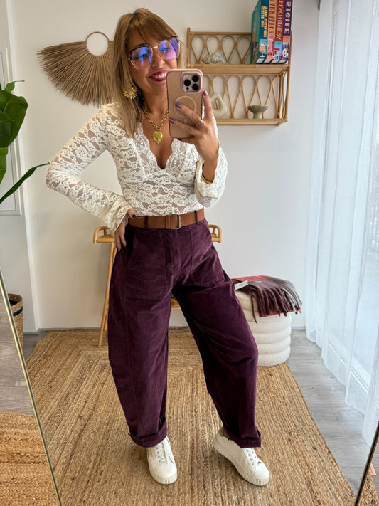 Pantalon ROMA VELOURS aubergine