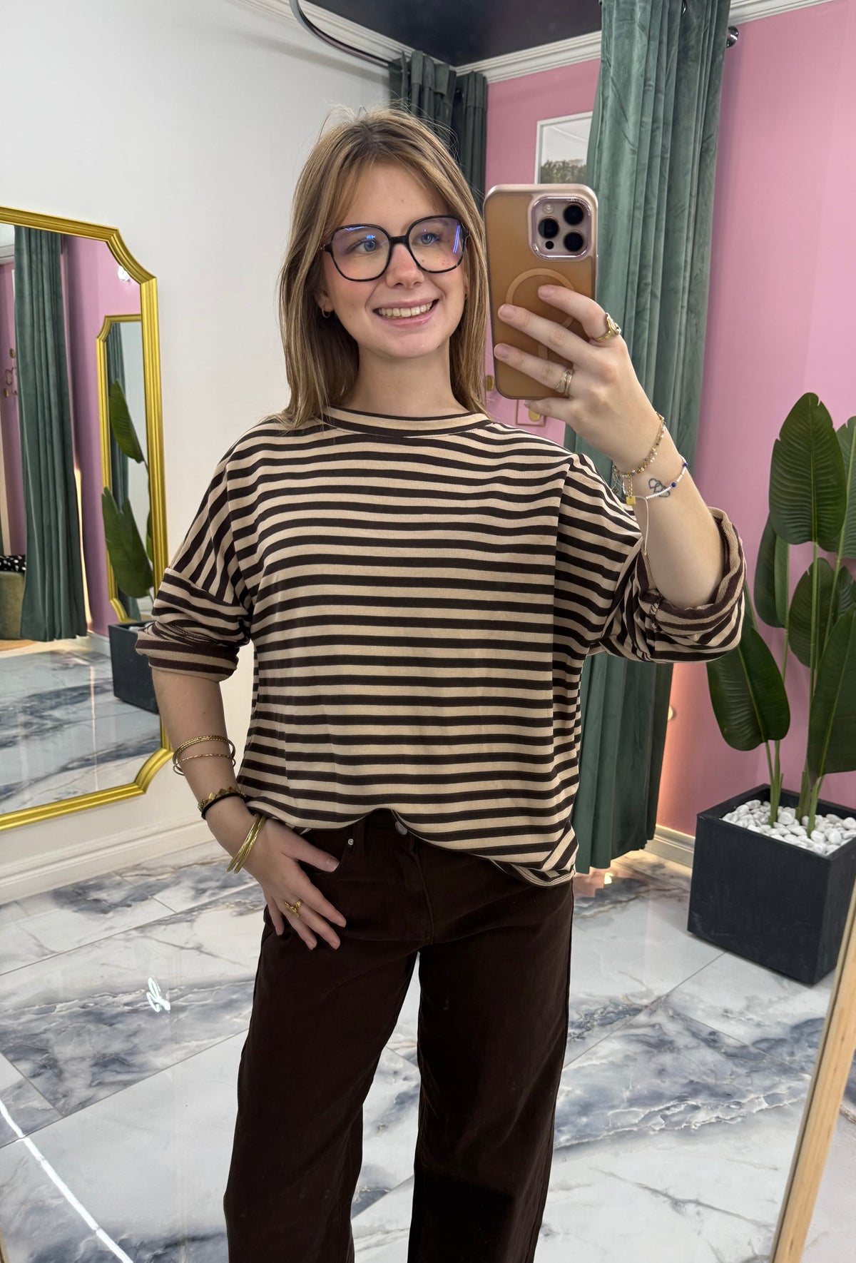 Marinière ZOE marron/beige