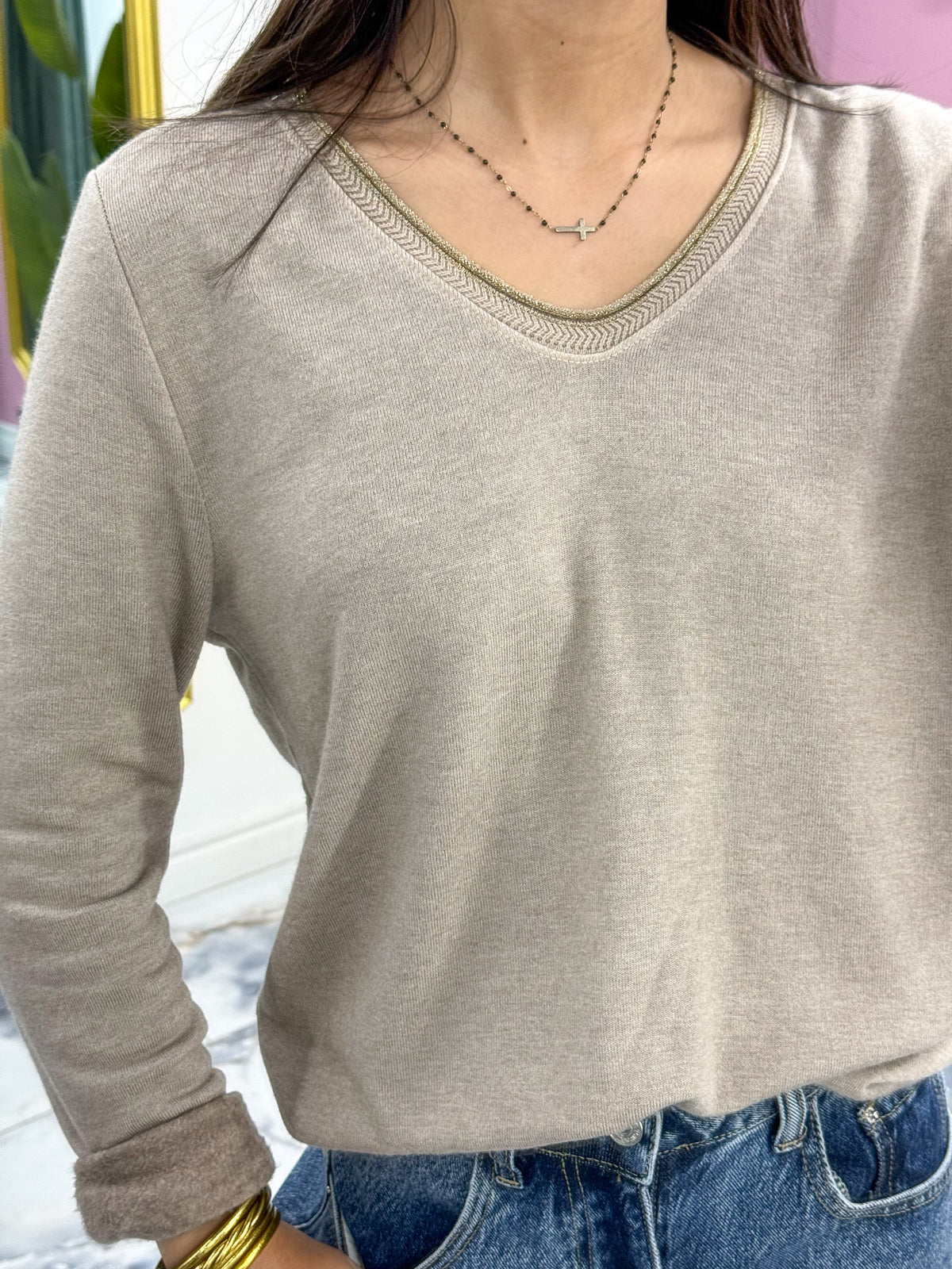 Top AMALIA taupe clair