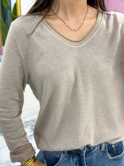 Top AMALIA taupe clair