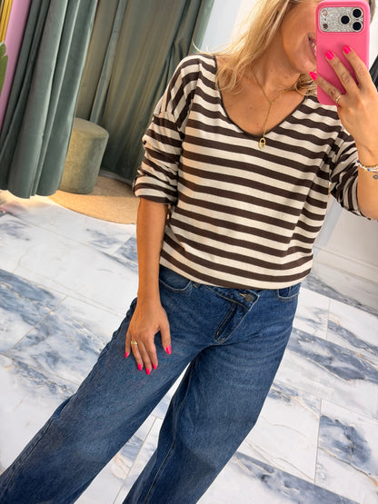 T-shirt marinière SUZIE beige/choco