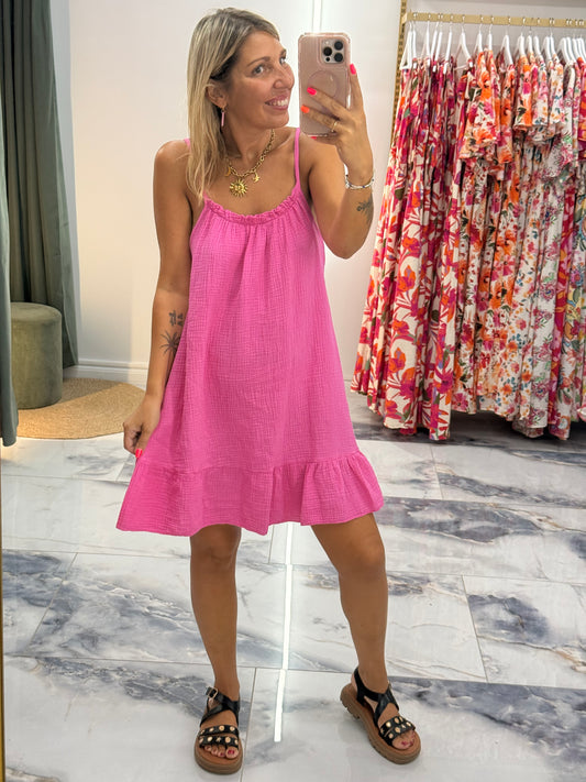 Robe LOLA gaze de coton Fushia