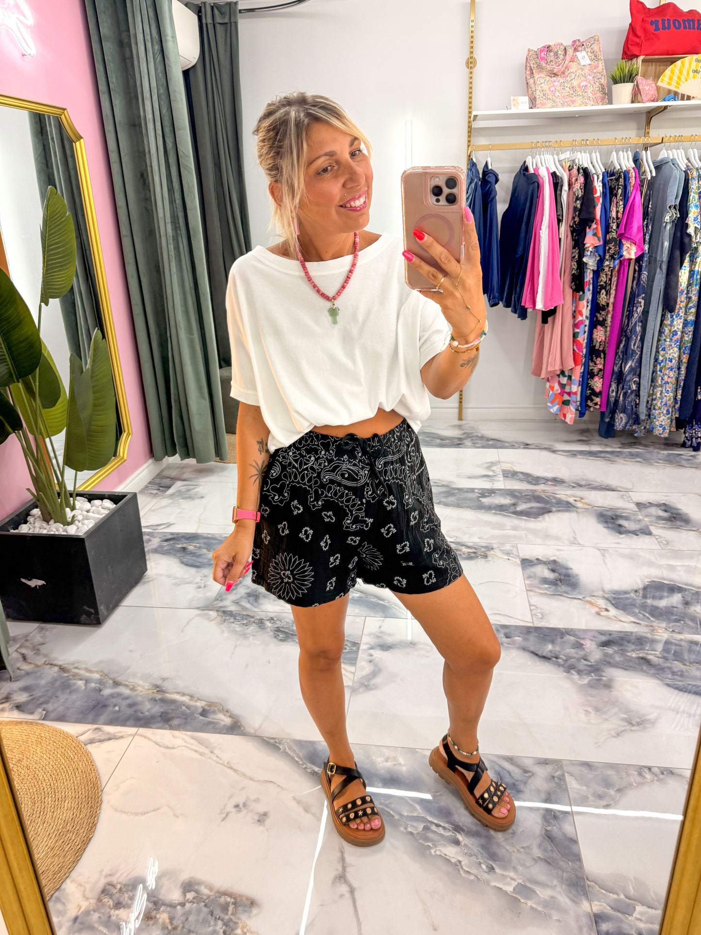 Short BANDANA gaze de coton noir