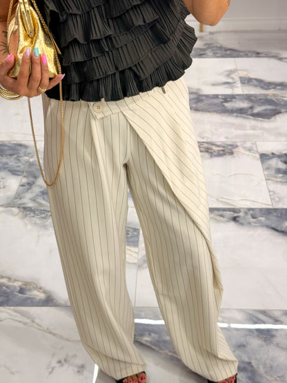 Pantalon TRENDY rayé beige
