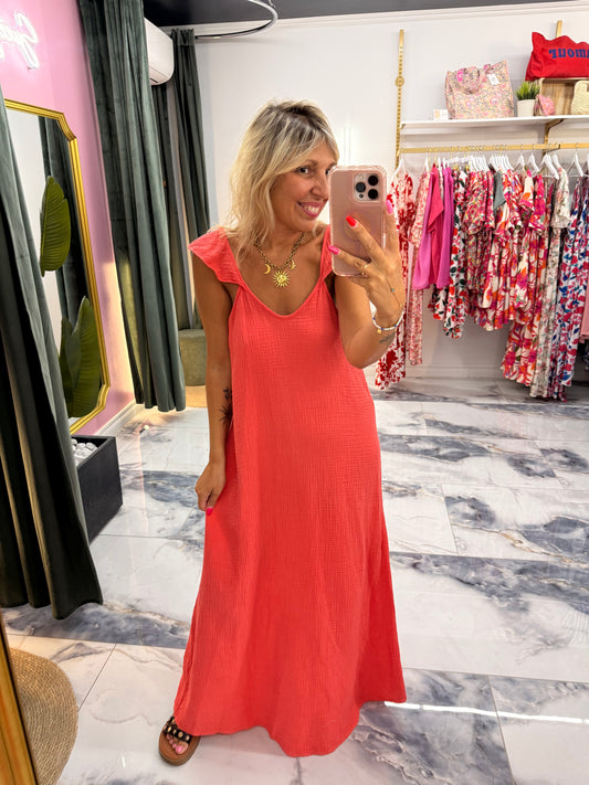 Robe SELENE gaze de coton corail
