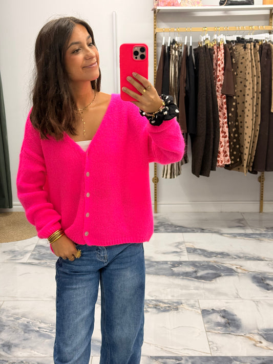 Gilet col V EMMY rose fluo