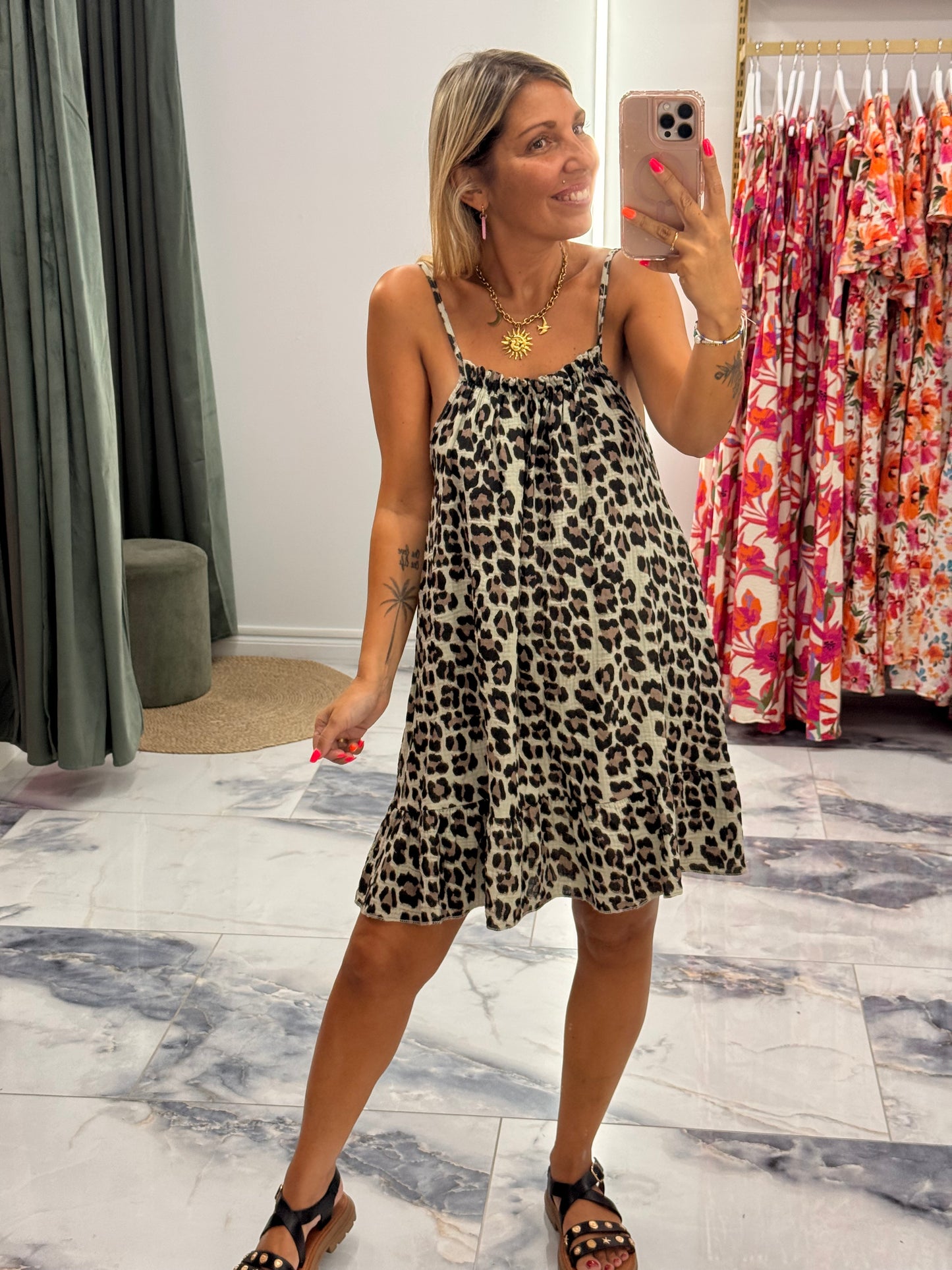 Robe LOLA gaze de coton léopard