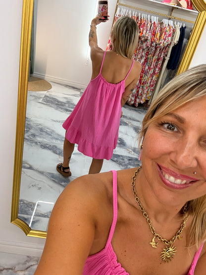 Robe LOLA gaze de coton Fushia