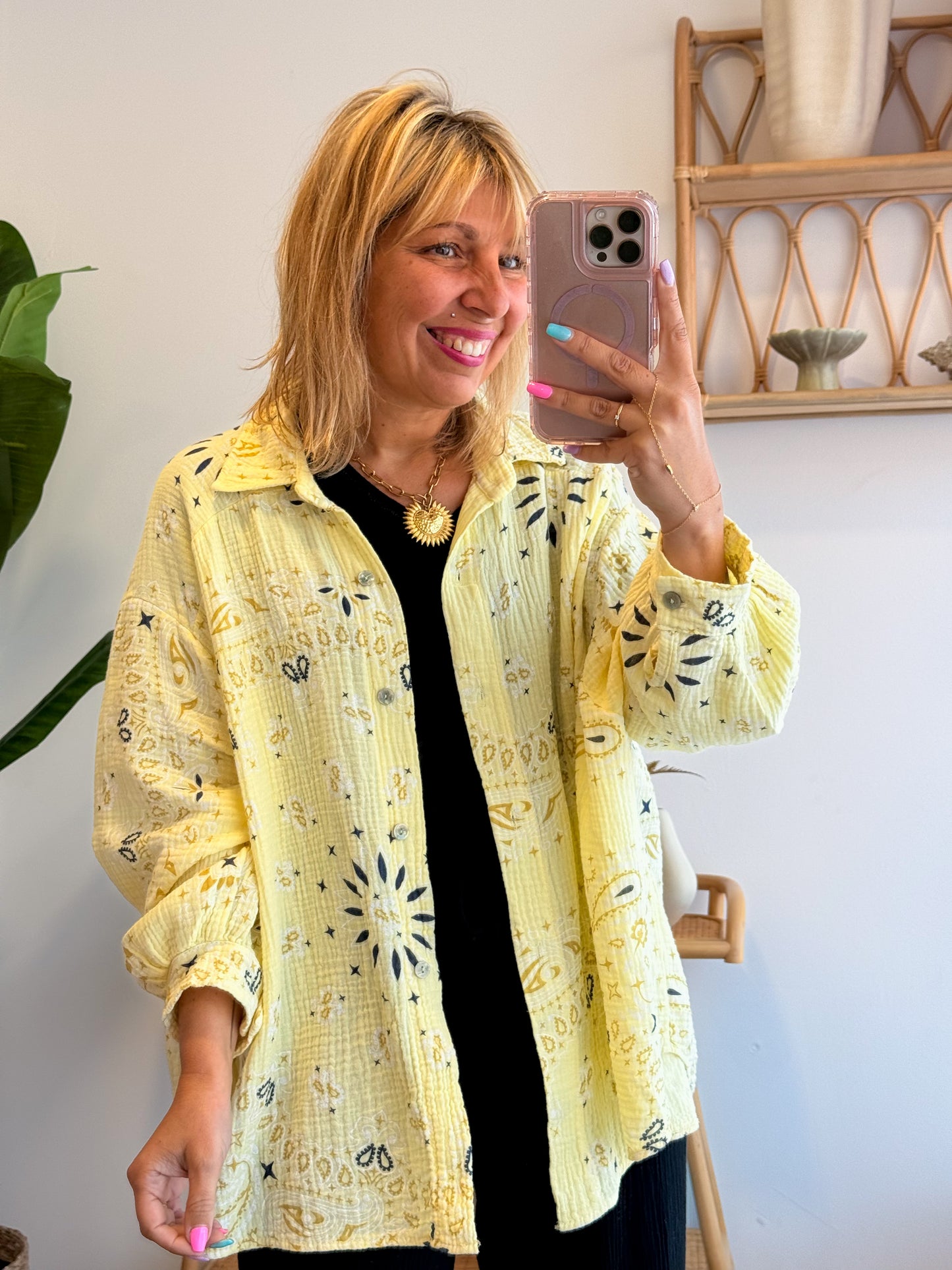 Chemise BANDANA gaze de coton jaune