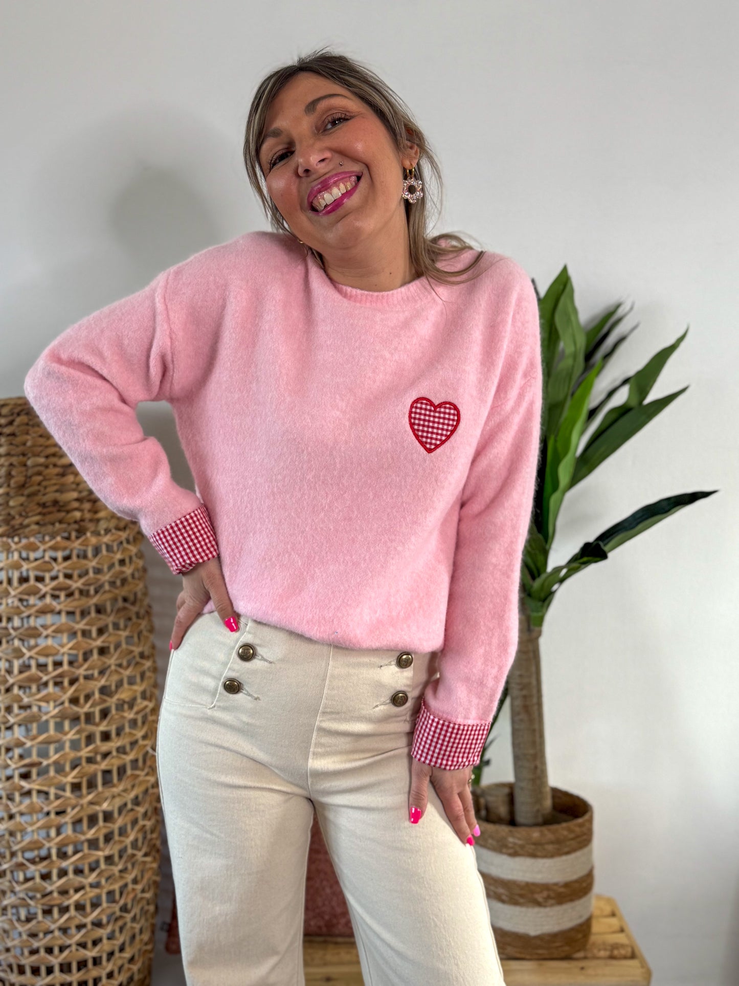 Pull VALENTINE rose cœur Vichy