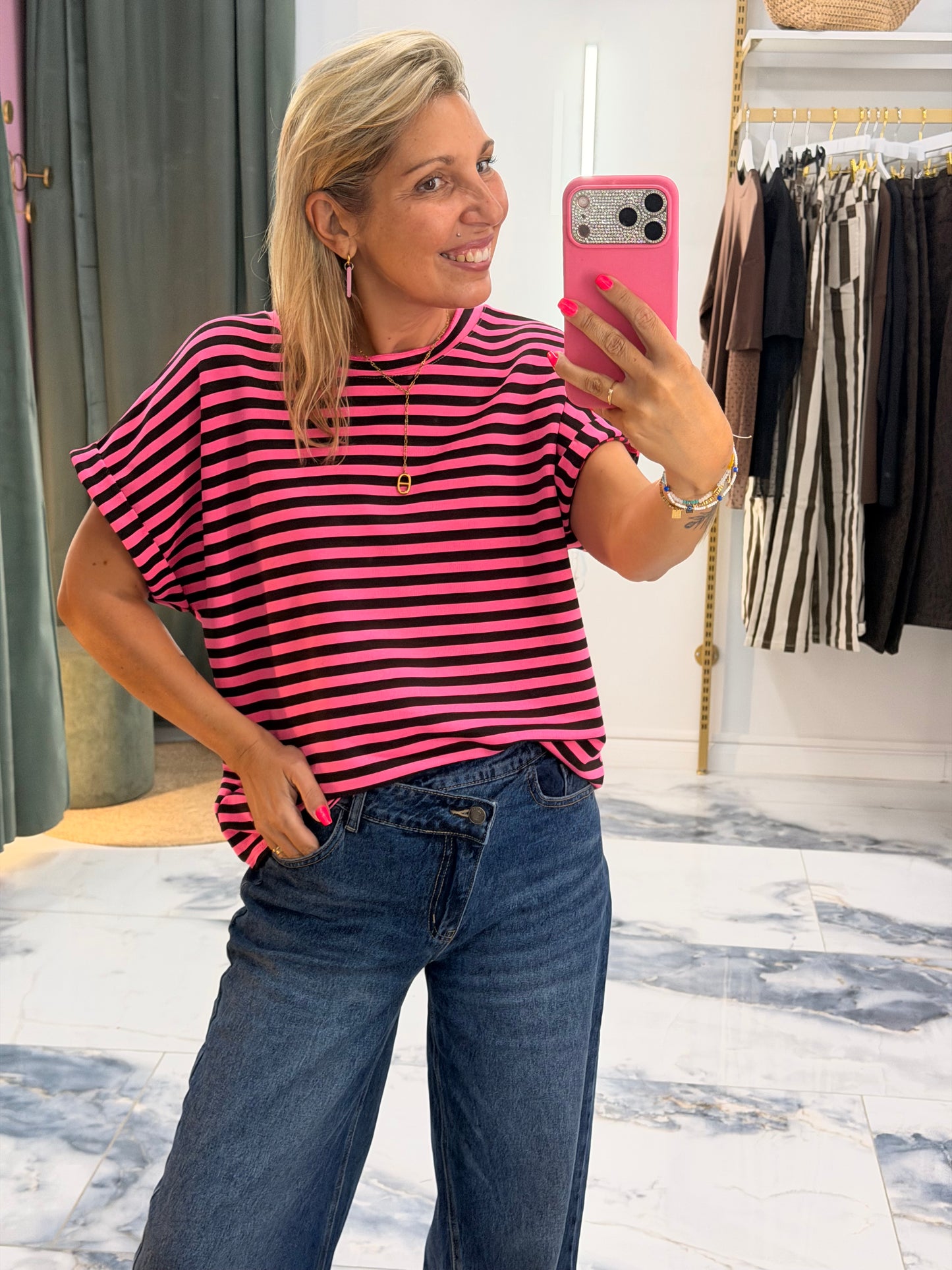 T-Shirt MARINETTE rose/noir