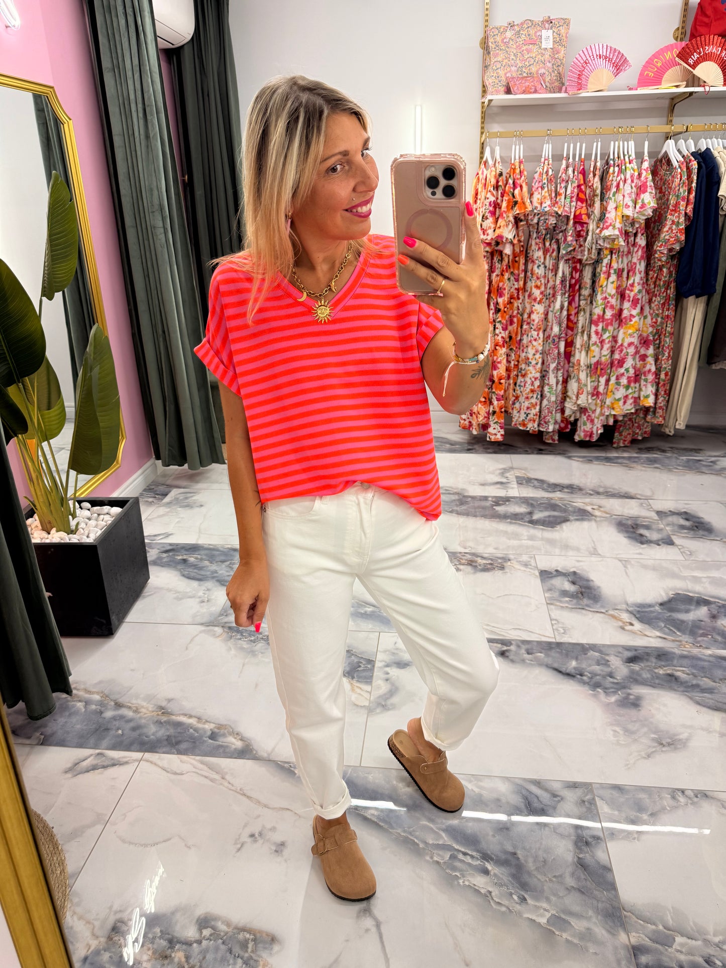 T-shirt MARINETTE orange/Fushia col V