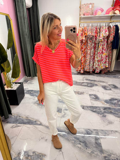 T-shirt MARINETTE orange/Fushia col V