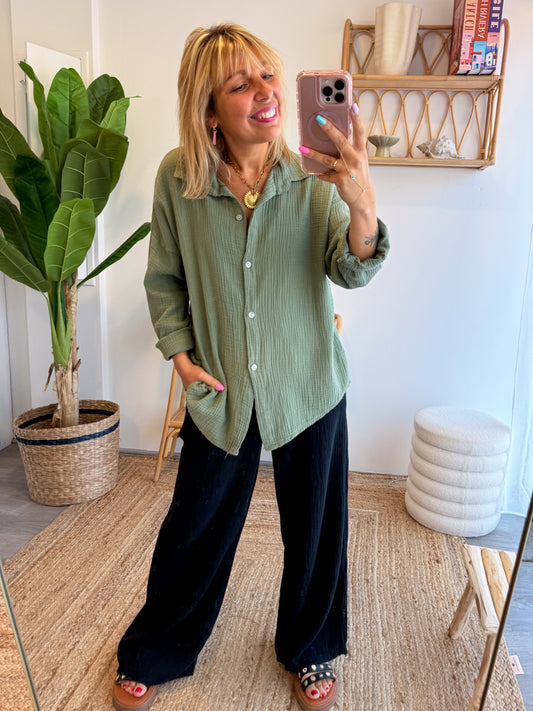 Chemise JEANNE gaze de coton kaki