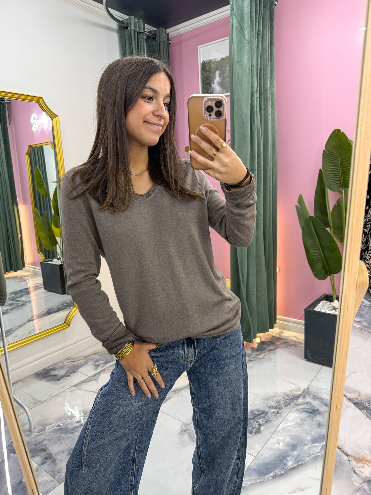 Top AMALIA taupe foncé