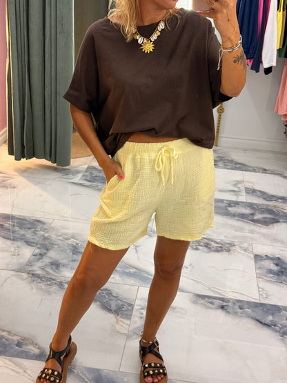 Short BASIC gaze de coton jaune