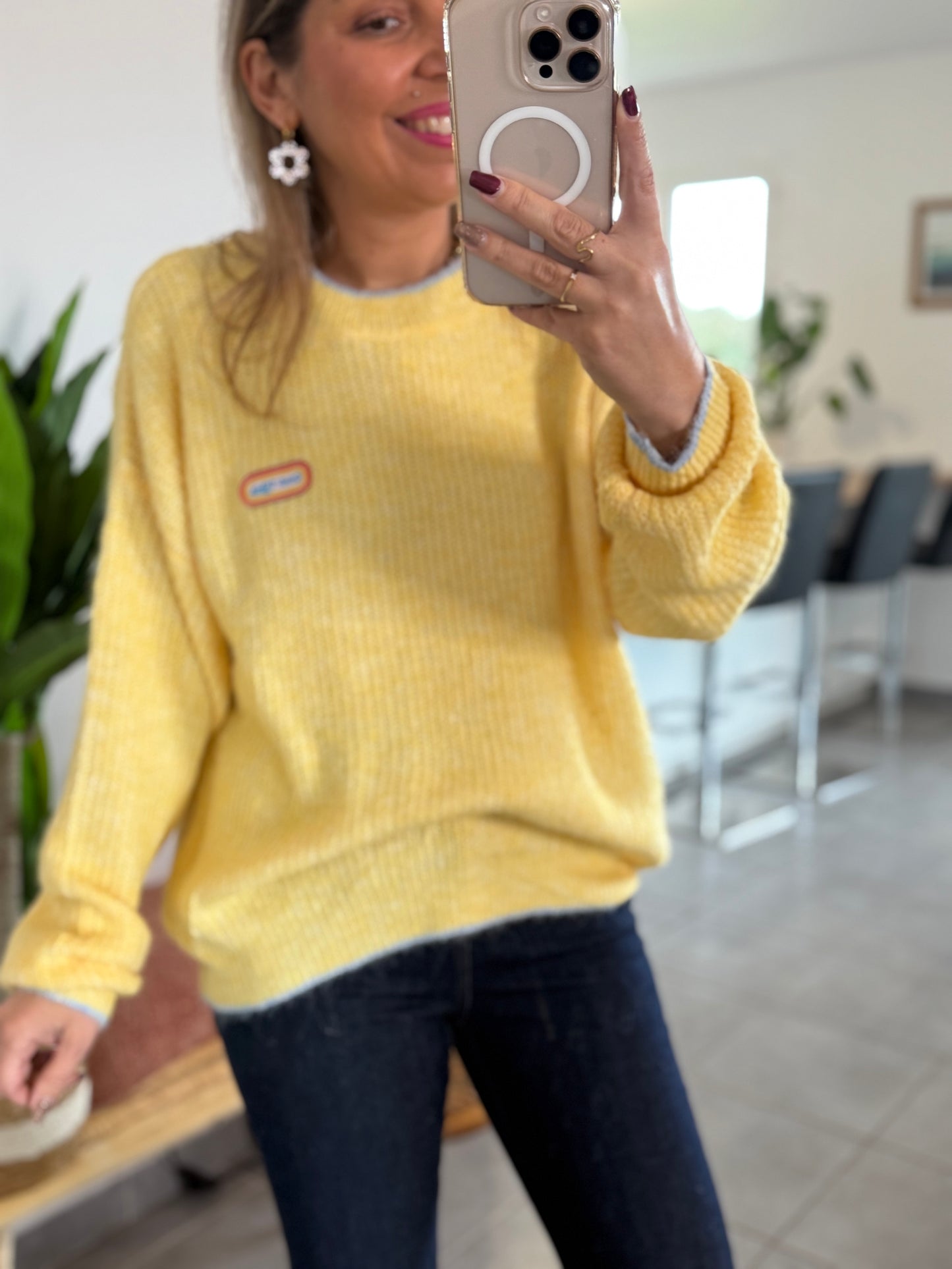 Pull GOOD VIBES jaune