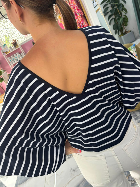 T-shirt RAYÉ V marine